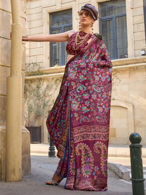 Divastri Printed Bollywood Satin Saree(Maroon)