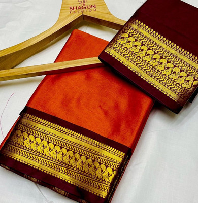 Ramya Self Design Maheshwari Cotton Silk Saree(Orange)