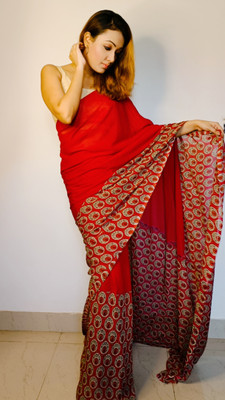 kashvi sarees Geometric Print Bollywood Georgette Saree(Red)