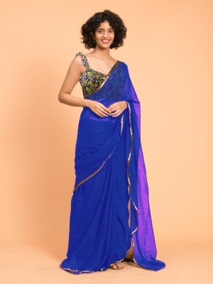 Sareez House Solid/Plain Daily Wear Georgette Saree(Blue)