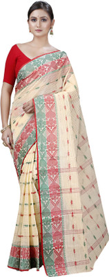 SUBHO SAREE CENTRE Woven Tant Pure Cotton Saree(Red, Green, Cream)