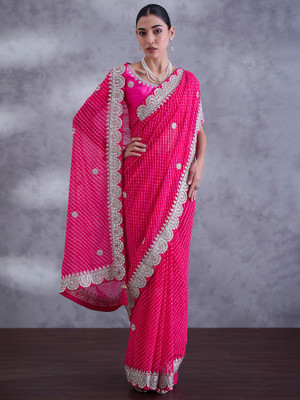 Sareemall Embroidered Bandhani Georgette Saree(Pink)