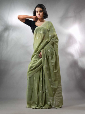 SAYAN CREATION Self Design Handloom Pure Cotton Saree(Light Green)