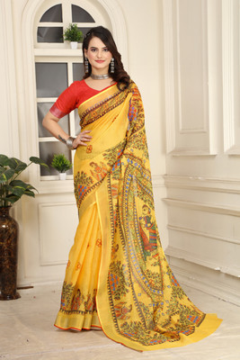 Handsel Woven Banarasi Jacquard, Silk Blend Saree(Yellow)