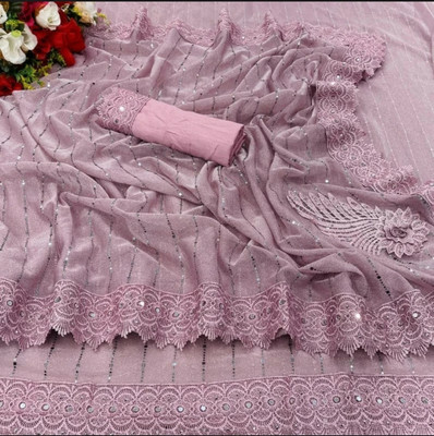 Snehdeep Embellished Bollywood Lycra Blend Saree(Pink)