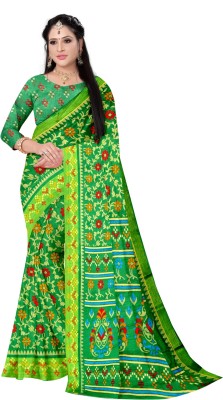 Sunshine Trendz Floral Print Bollywood Cotton Blend Saree(Green)