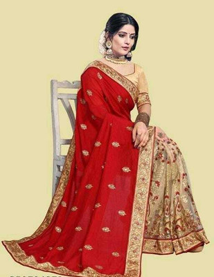 Naxora Embroidered Bollywood Net Saree(Red)