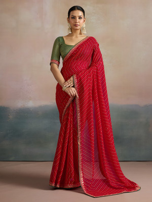 Sareemall Printed Leheria Georgette Saree(Red)