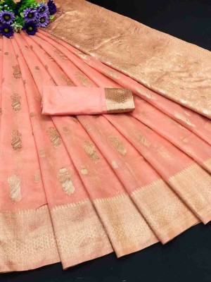 Homigoz Solid/Plain Banarasi Cotton Silk Saree(Orange)