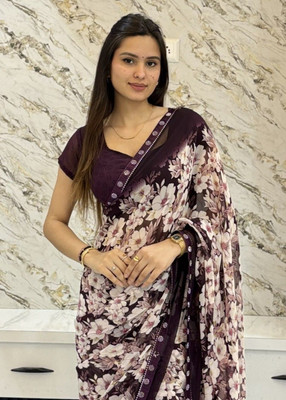 TELIRAJ.FASHION. Printed Bollywood Georgette Saree(Purple)