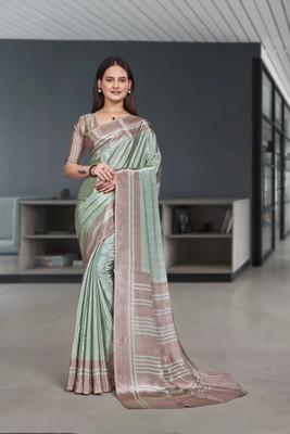 Feminista Printed, Solid/Plain Daily Wear Crepe Saree(Light Green)