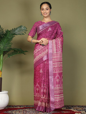 Pandadi Saree Printed Hand Batik Cotton Silk Saree(Pink)
