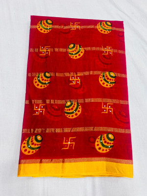 KRISHNA NX Printed Bandhani Pure Cotton Saree(Red)