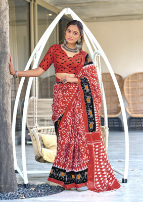 JASU CREATION Printed Handloom Pure Cotton Saree(Red)