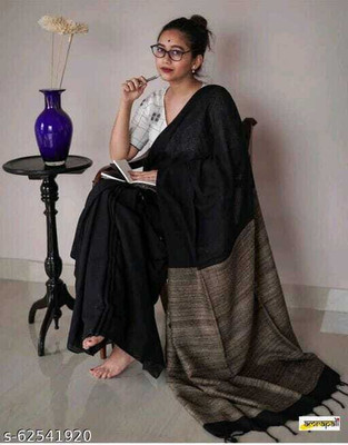 zayraa Solid/Plain Handloom Cotton Blend Saree(Multicolor)
