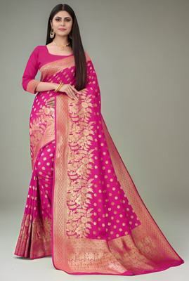 SareeChic Woven Kanjivaram Pure Silk Saree(Pink)