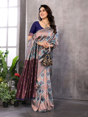 Soor Panchi Woven Banarasi Pure Silk Saree(Blue)