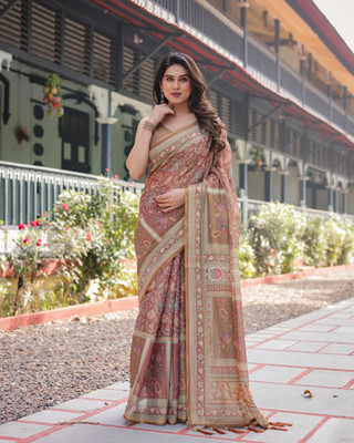 DHAYNAAND REEWA FASHION Digital Print Kalamkari Linen Saree(Brown)