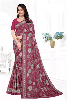 Radharani fusion Floral Print, Printed Daily Wear Georgette Saree(Maroon)