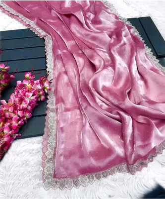 KanjiQueen Embellished Bollywood Jimmy choo, Pure Silk Saree(Pink, Silver)