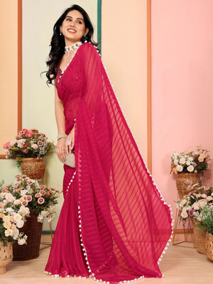 ANOUK Woven Saree with Attached Blouse Georgette Saree(Pink)