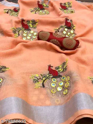 Sayal Creation Self Design Chanderi Cotton Silk Saree(Orange)