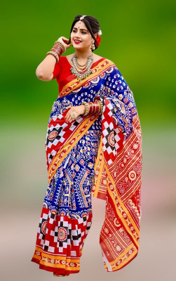 kalyani nx Printed Sambalpuri Pure Cotton Saree(Blue)