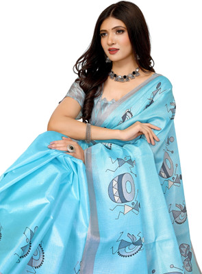 Priyashi Printed Mysore Art Silk Saree(Blue)