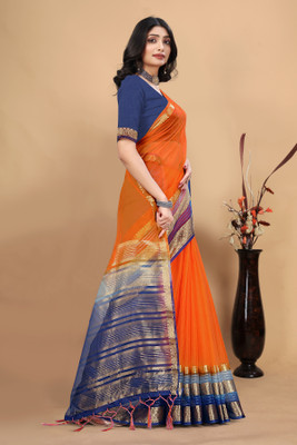 Aarunika SST Solid/Plain Bollywood Organza Saree(Orange)