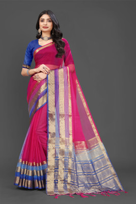 Aarunika BS Solid/Plain Bollywood Organza Saree(Pink)