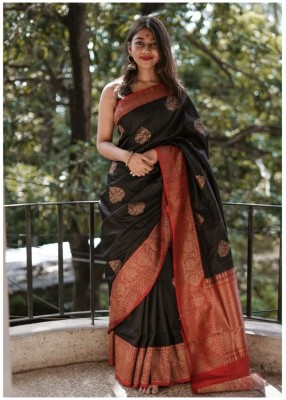 Shringar Studio Woven Banarasi Jacquard Saree(Black)