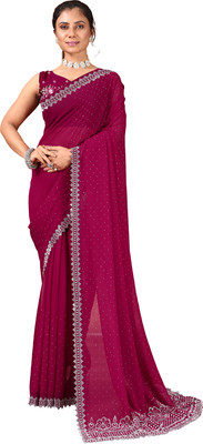 Virendra Textiles Solid/Plain Bollywood Georgette Saree(Red)