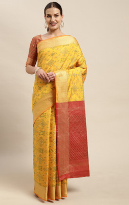 Divastri Checkered Patola Silk Blend Saree(Yellow)