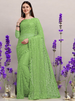NORAFLEXx Self Design Bollywood Net Saree(Green)