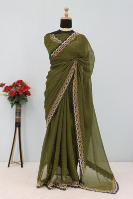 VarniRaaj Fashion Embellished Bollywood Organza Saree(Light Green)