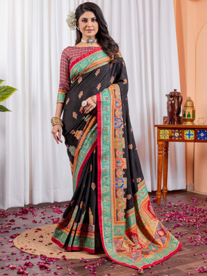 Tasrika Printed Daily Wear Silk Blend Saree(Black)