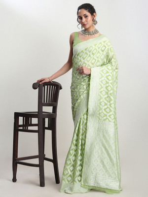 Janasya Woven Banarasi Silk Blend Saree(Light Green)