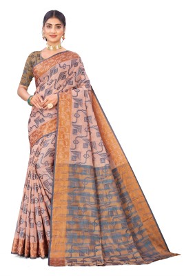 Ghanshyam Textiles Woven Daily Wear Cotton Blend Saree(Orange)