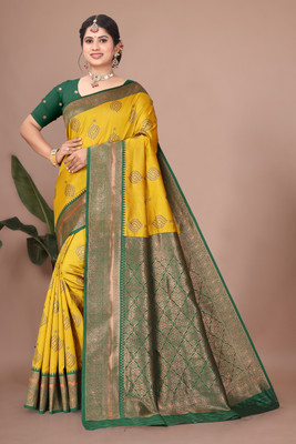 Rajasi Woven Kanjivaram Silk Blend Saree(Mustard)