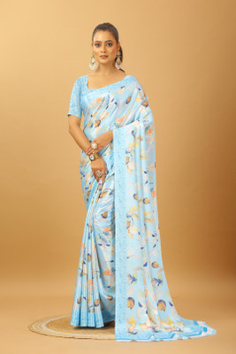 nirmal creation Self Design Bollywood Satin Saree(Blue)