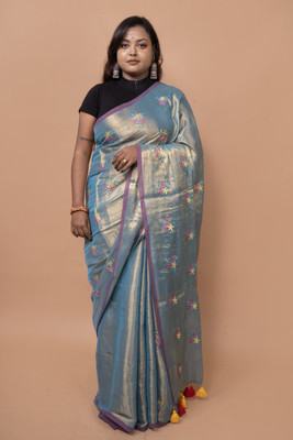SAAJ BOUTIQUE Solid/Plain Bollywood Tissue Saree(Light Blue)