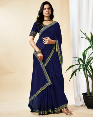 Divastri Embroidered, Embellished Bollywood Silk Blend, Cotton Silk Saree(Blue)