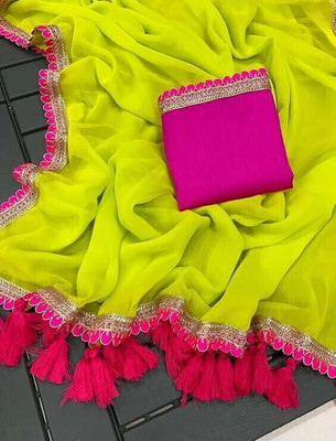 ROOP SUNDARI SAREES Solid/Plain Bollywood Georgette Saree(Green)