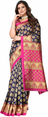 HouseOfCommon Floral Print Bollywood Net Saree(Blue)