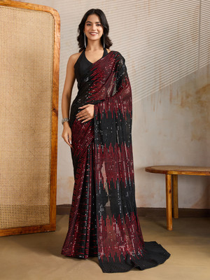 Bluebirdimpex Embellished Bollywood Georgette Saree(Red, Green)