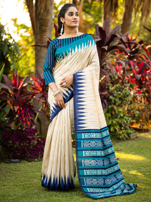 Sareemall Printed Tant Silk Blend Saree(Beige)