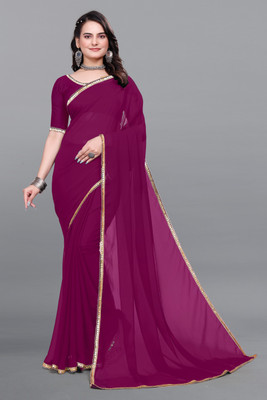 BK COLLECTION Solid/Plain Bollywood Georgette Saree(Purple)