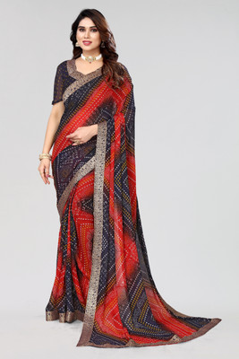 YASHIKA Printed Bollywood Georgette, Lace Saree(Dark Blue)