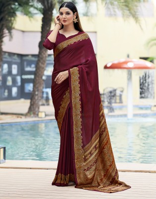 Samah Geometric Print, Printed Bollywood Silk Blend, Crepe Saree(Maroon, Multicolor)