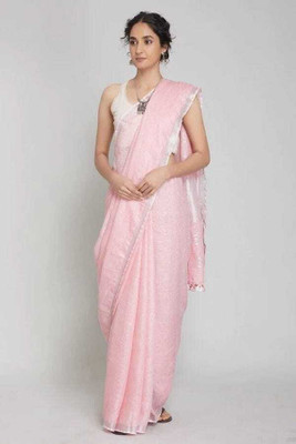Beauteefy Woven, Solid/Plain Daily Wear Cotton Linen Saree(Light Green)